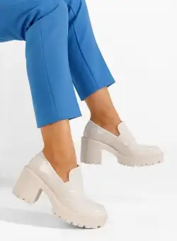 Mocasini dama cu toc Sateia bej