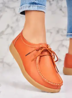 Mocasini dama Piele Naturala Portocalii Harla