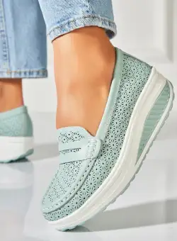 Mocasini dama Piele Naturala Turcoaz Clara