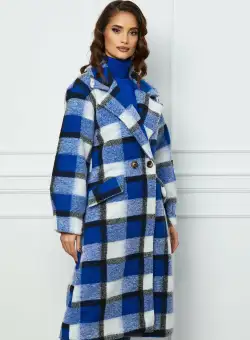 Palton Antonia albastru cu carouri albe