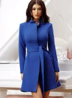 Palton Artista albastru cu buzunare laterale si croi cambrat