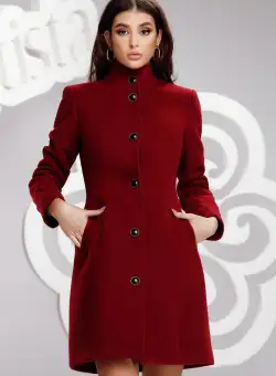 Palton Artista grena matlasat cu buzunare laterale