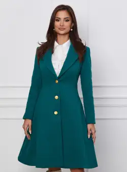 Palton Dy Fashion verde cu buzunare