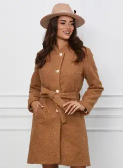 Palton Ella Collection Ana maro din blanita cu cordon in talie