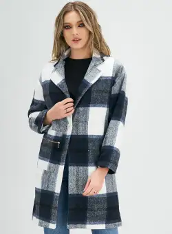 Palton Feli bleumarin cu imprimeu carouri