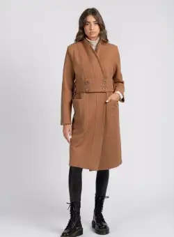 Palton LaDonna camel drept cu cordon detasabil