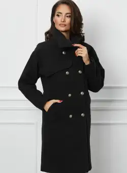 Palton Moze negru cu nasturi si buzunare
