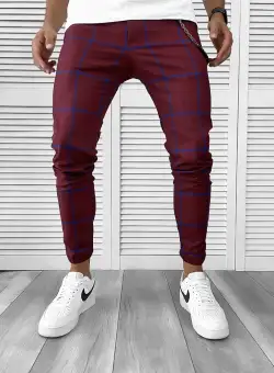 Pantaloni barbati casual grena in carouri 12144 B-7