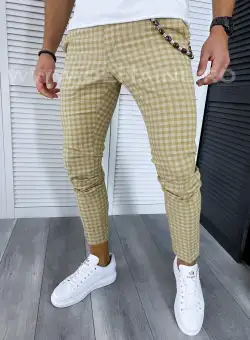 Pantaloni barbati casual regular fit bej in carouri B1589 13-5 E~