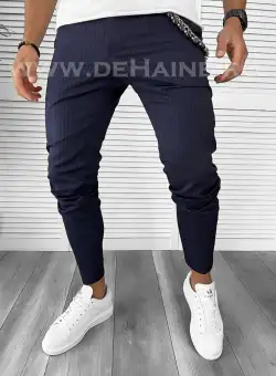 Pantaloni barbati casual regular fit bleumarin in dungi B7886 154-2 e