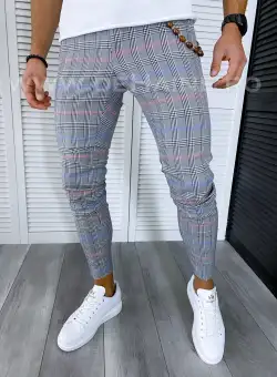Pantaloni barbati casual regular fit gri in carouri B1561 B6-5.2 / 19-1 E ~