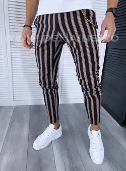 Pantaloni barbati casual regular fit negri in dungi B1594 7-2 E/F6-5