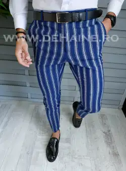 Pantaloni barbati eleganti bleumarin cu dungi B1606 F3-5.2 E 10-5 ~