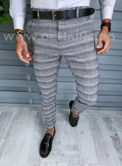 Pantaloni barbati eleganti gri in carouri B1916 F1-4.1