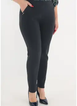 Pantaloni bleumarin flausati cu print discret geometric