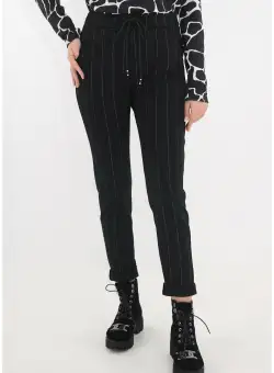 Pantaloni conici negri cu dungi cu glitter