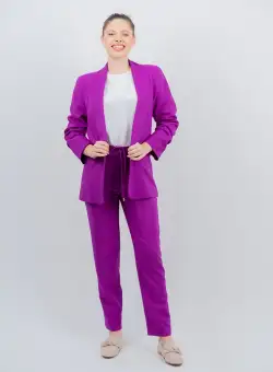 Pantaloni dama mov casual cu buzunare laterale si elastic la talie