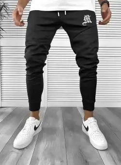 Pantaloni de trening negri silon conici 12375 31-3.3