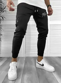 Pantaloni de trening negri silon conici 12378 46-3.3