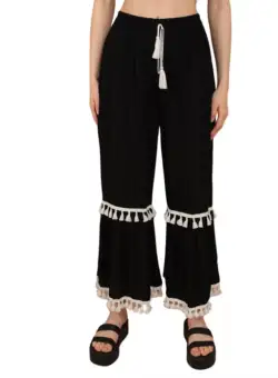 Pantaloni de vara cu ciucuri - negri