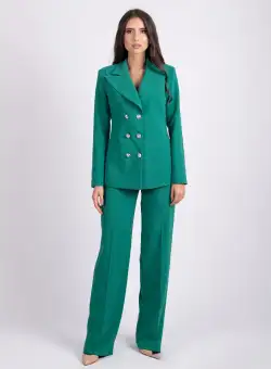 Pantaloni eleganti evazati cu talie inalta de culoare verde
