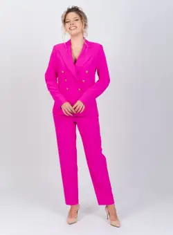 Pantaloni eleganti fucsia cu talie inalta si pliuri