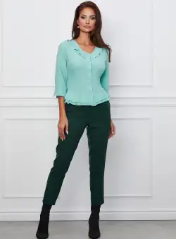 Pantaloni Erika verde inchis office cu buzunare si curea in talie