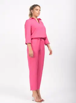 Pantaloni fucsia din vascoza cu buzunare laterale