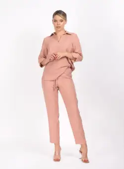 Pantaloni LaDonna lungi din vascoza de culoare roz prafuit