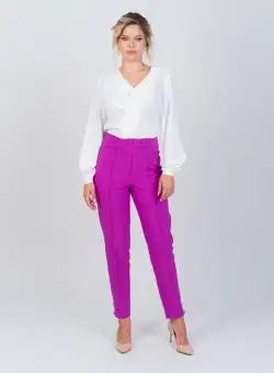 Pantaloni lungi conici la dunga de culoare mov