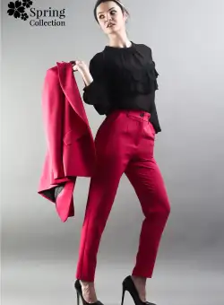 Pantaloni Moze cu fenta fucsia