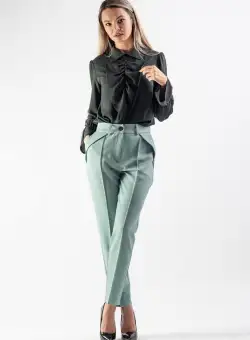 Pantaloni Moze drepti cu buzunare laterale de culoare vernil