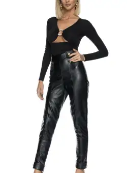 Pantaloni negri conici din piele eco