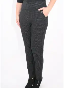 Pantaloni negri cu buline mici gri