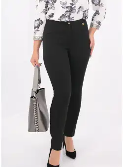 Pantaloni office negri din bumbac satinat