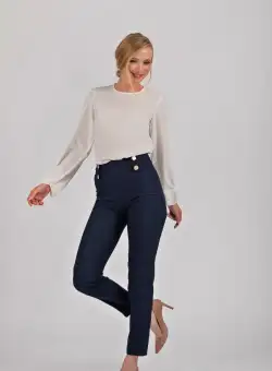 Pantaloni office prevazuti cu nasturi la talie