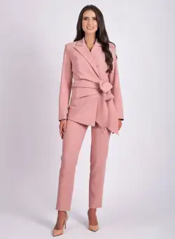 Pantaloni roz prafuit conici cu talie inalta