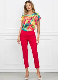 Pantaloni Vera rosii cu buzunare