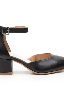 Pantofi casual cu toc damă de piele naturală, Leofex - 221 Negru box