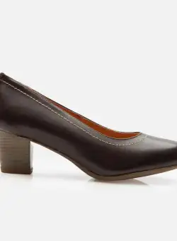 Pantofi casual cu toc dama din piele naturala - 022 maro inchis box