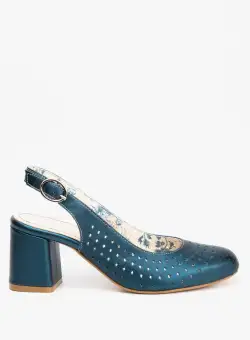 Pantofi casual cu toc damă, perforaţi si decupaţi la spate din piele naturală, Leofex - 480 Verde Box Sidef