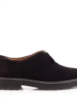 Pantofi casual dama cu fermoar din piele naturala,Leofex - 285-1 Negru velur