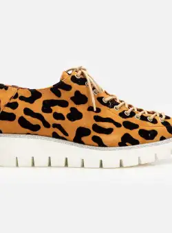 Pantofi casual dama cu siret pana in varf din piele naturala,Leofex - 036-1 Mustar Velur