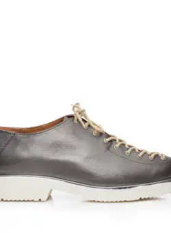 Pantofi casual dama cu siret pana in varf din piele naturala, Leofex- 194-1 Argintiu inchis sidef