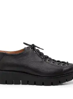 Pantofi casual dama cu siret pana in varf din piele naturala, Leofex- 194 Negru Box