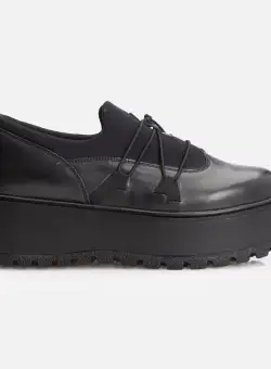 Pantofi casual damă cu talpă groasă din piele naturală - 1208 Negru Box