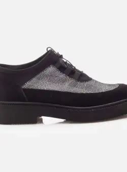 Pantofi casual dama din piele naturala - 045 Negru Carouri Velur