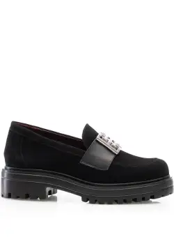 Pantofi casual damă din piele naturală, Leofex - 024 Negru Velur