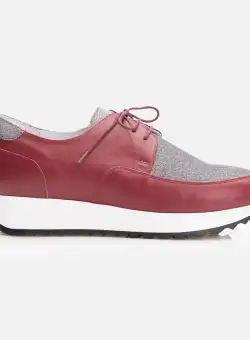 Pantofi casual dama din piele naturala,Leofex - 030 Visiniu Argintiu Box