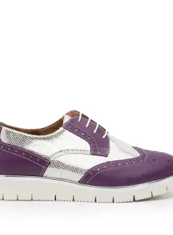 Pantofi casual dama din piele naturala, Leofex - 173 Violet Argintiu